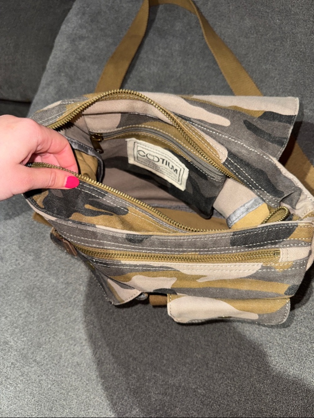 (NEW) Vintage Gootium Camouflage Canvas Messenger Bag - Olive/Brown - Picture 13 of 15